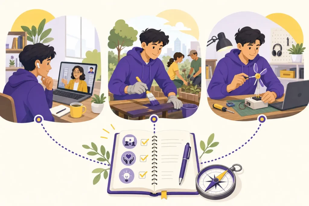 Student testing career interests through interviews, volunteering and a practical project